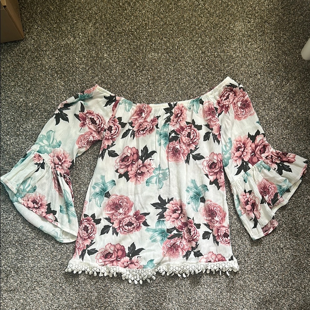 Charlotte Russe White Cream Bell Sleeve Blouse